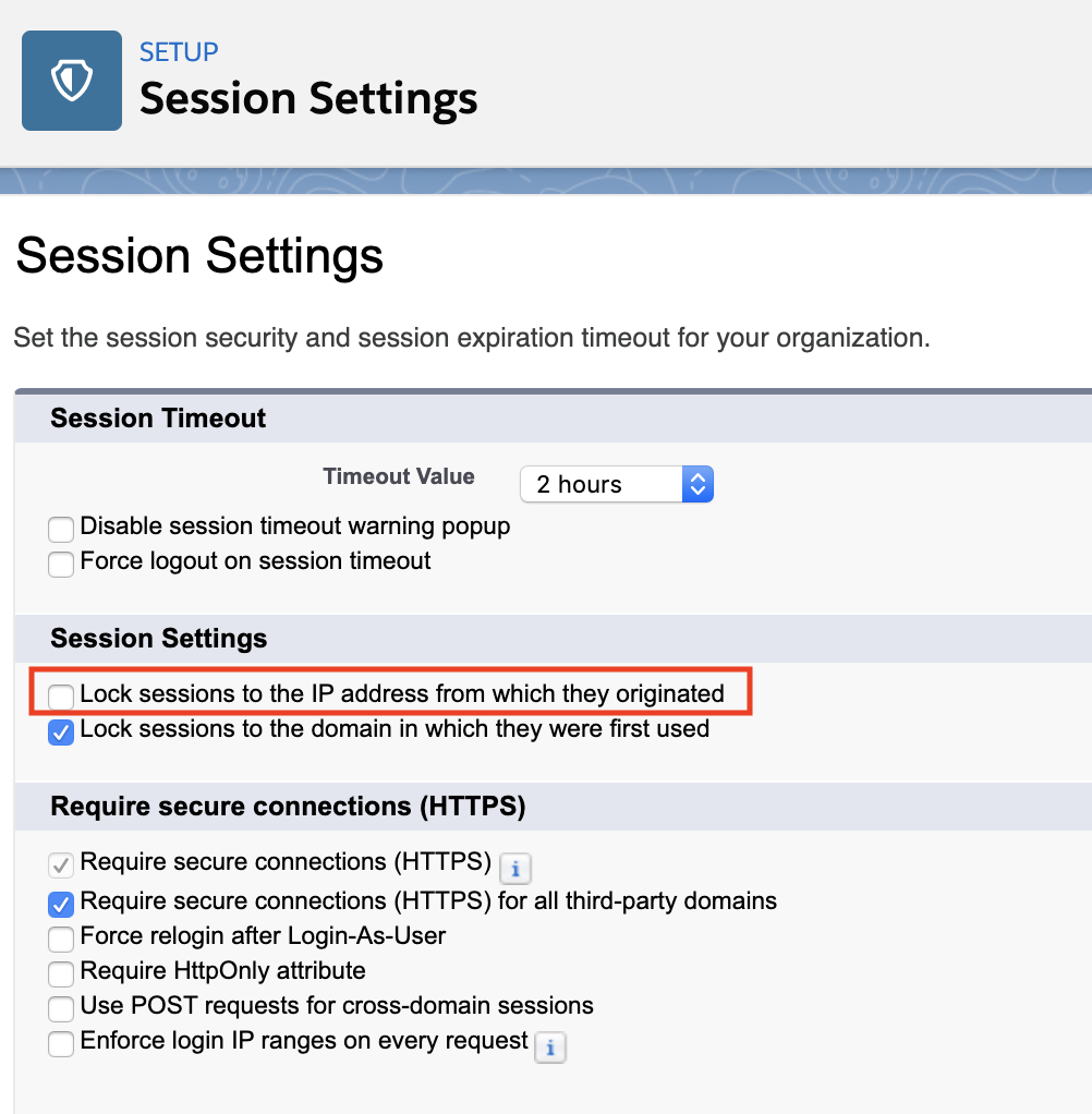Salesforce Session Setting