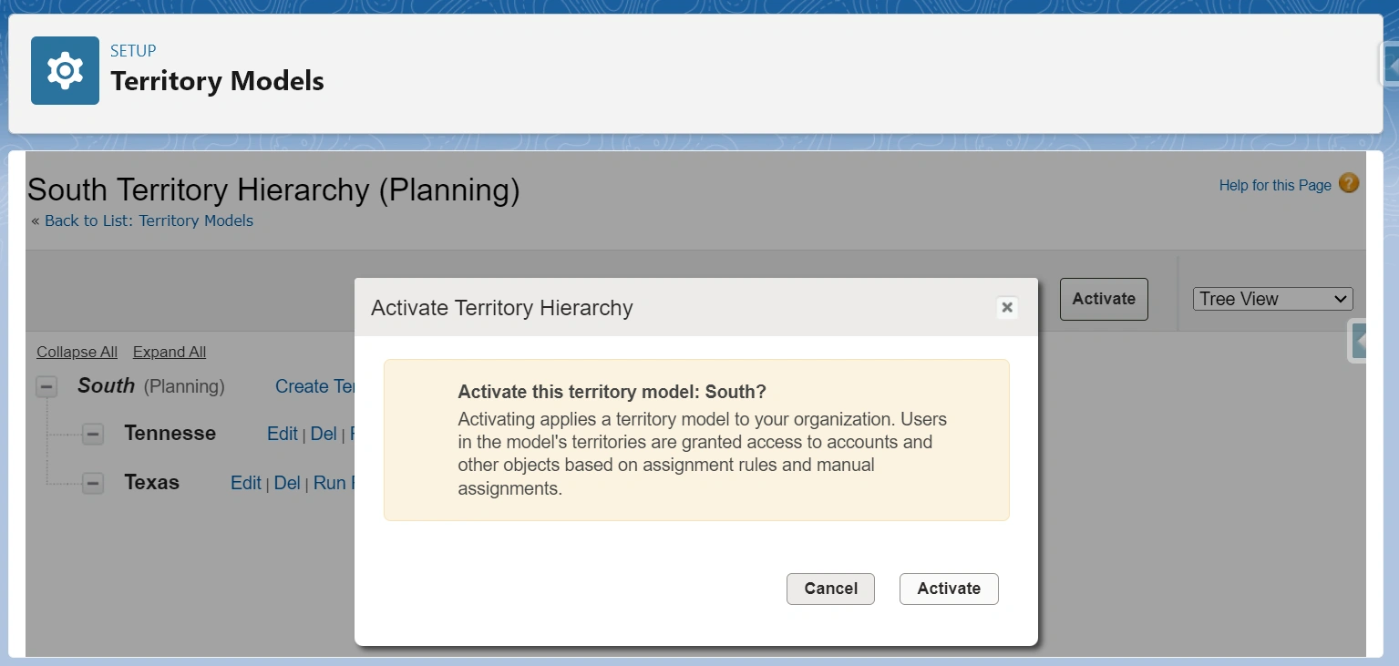 Activate Account Hierarchy