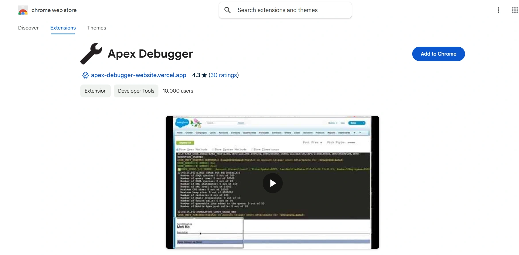Apex Debugger Chrome Extension Img