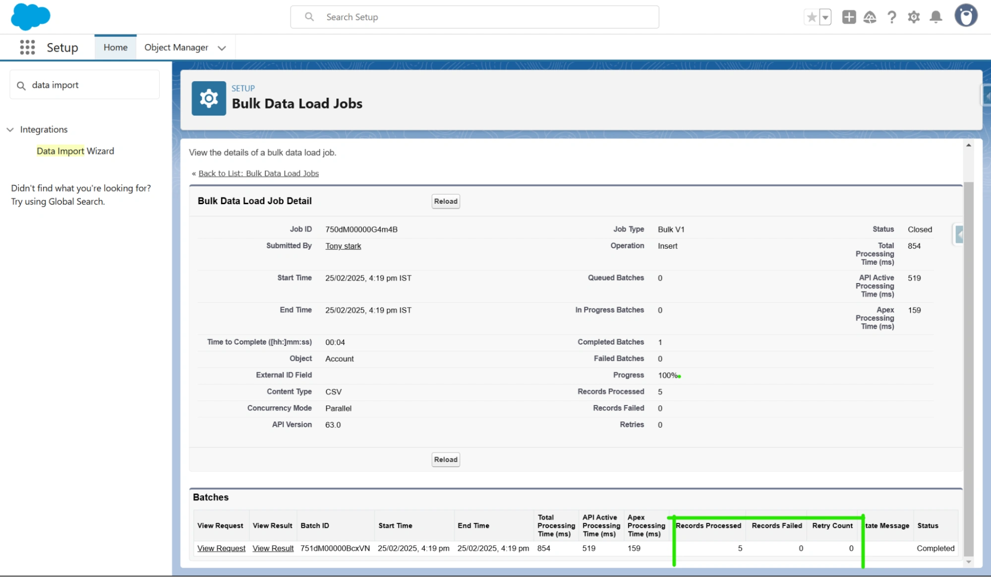 Check the status of Bulk data Load Jobs