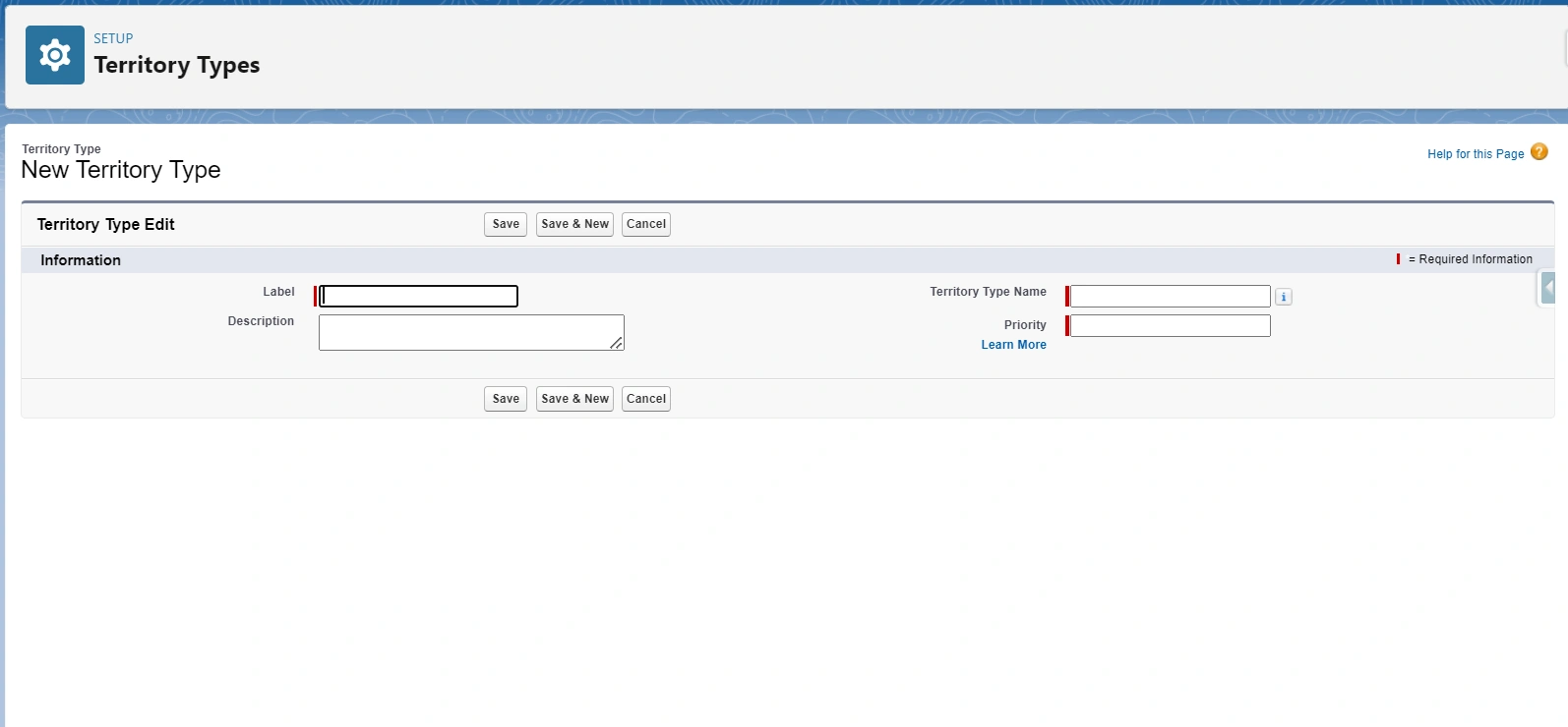 Click New Territory Types