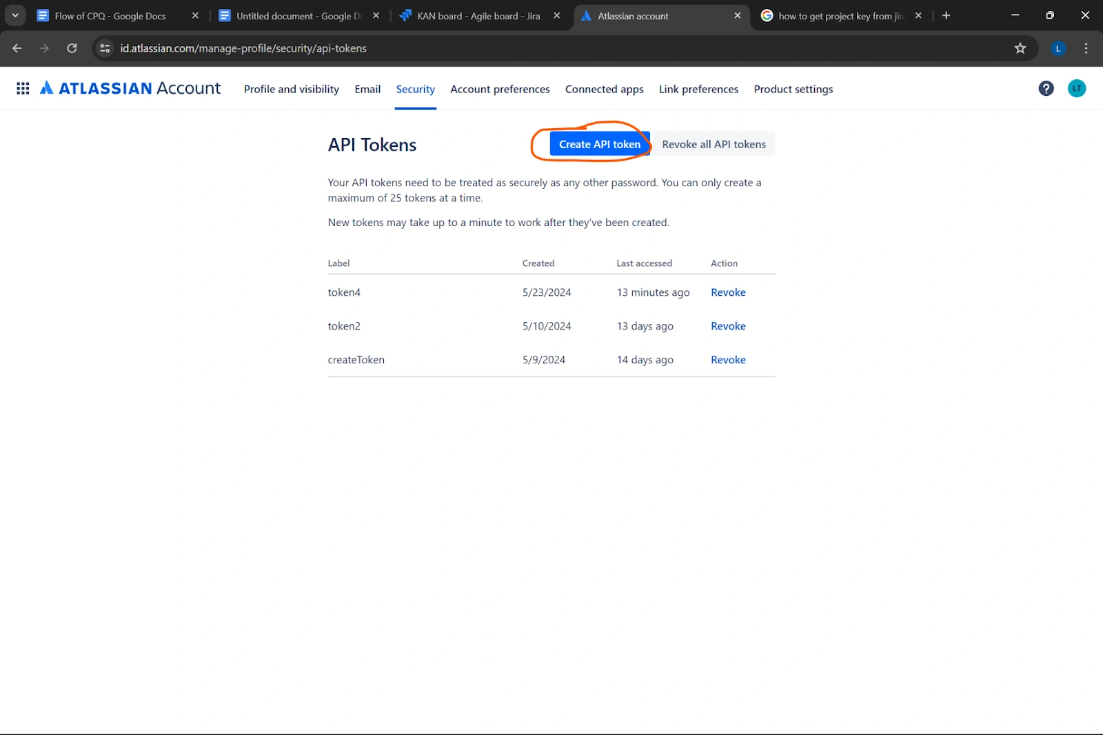 Click on Create and manage API token