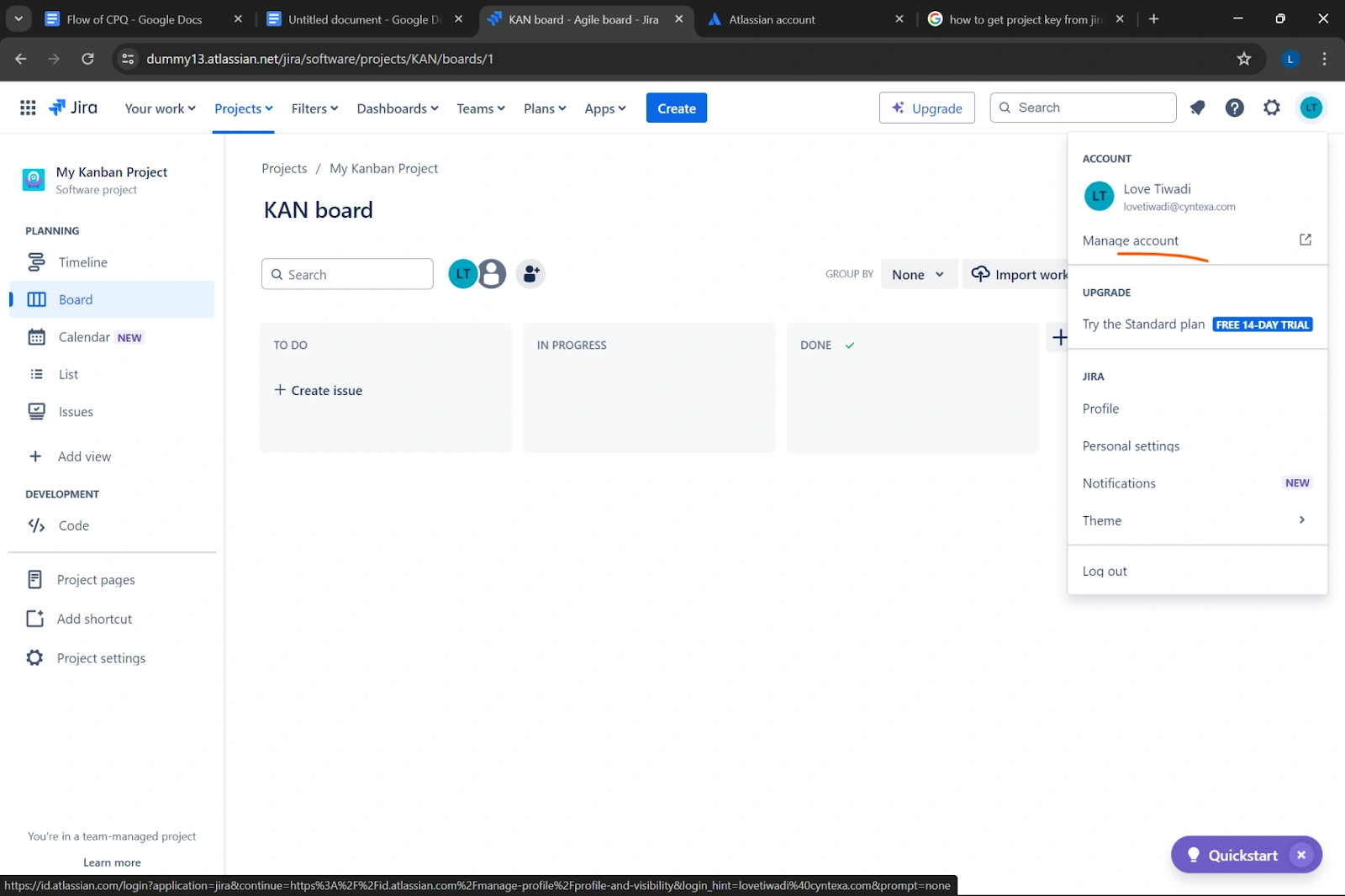 Click on Manage Account