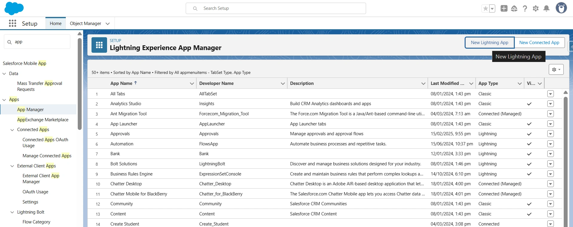 Click on new Lightning app top right corner
