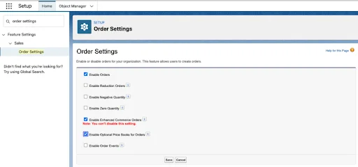 Confirm order settings