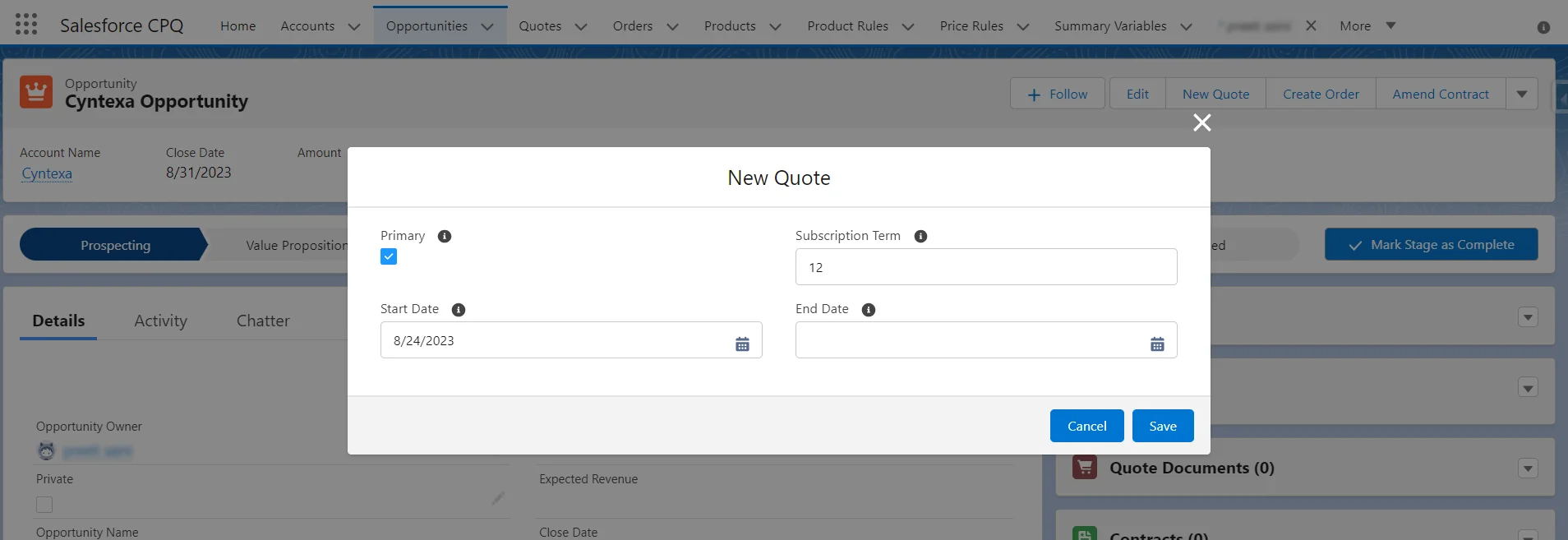 Create a Quote record 9