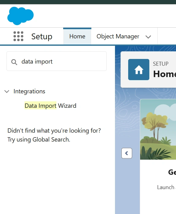 Go to the Quick Find Box and Type Data Import Wizard