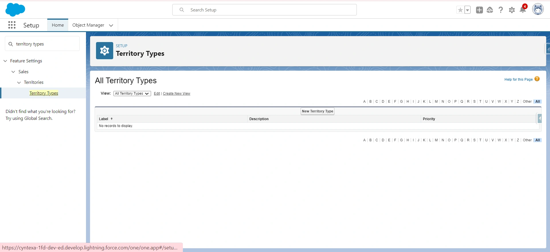 In Setup Menu Search For Territory Types