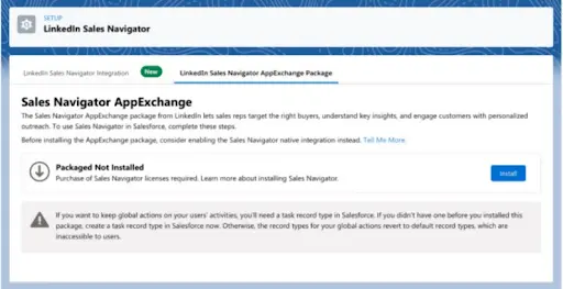 LinkedIn Sales Navigator AppExchange Package Installation Stage