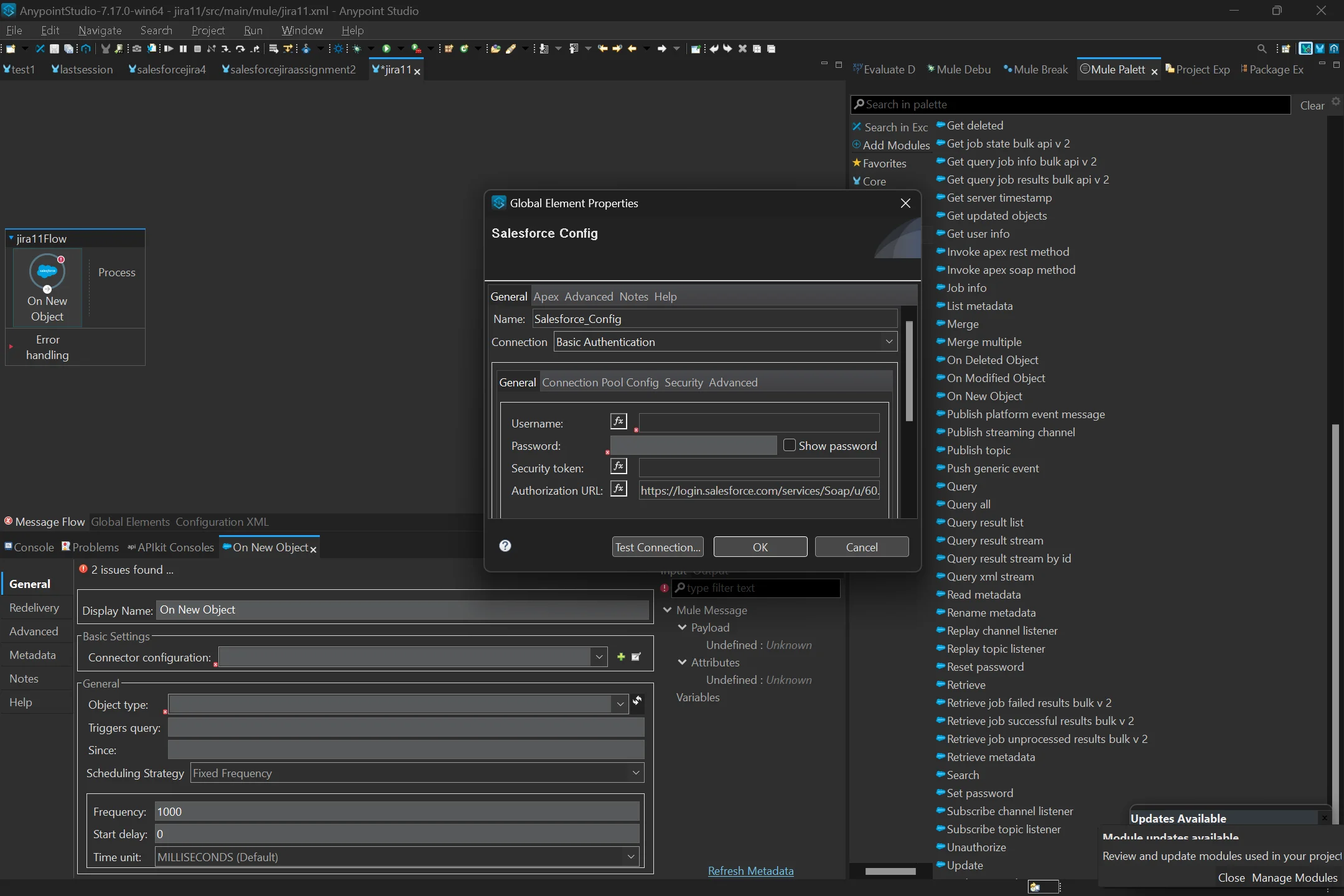 New Object Click Connector Configuration