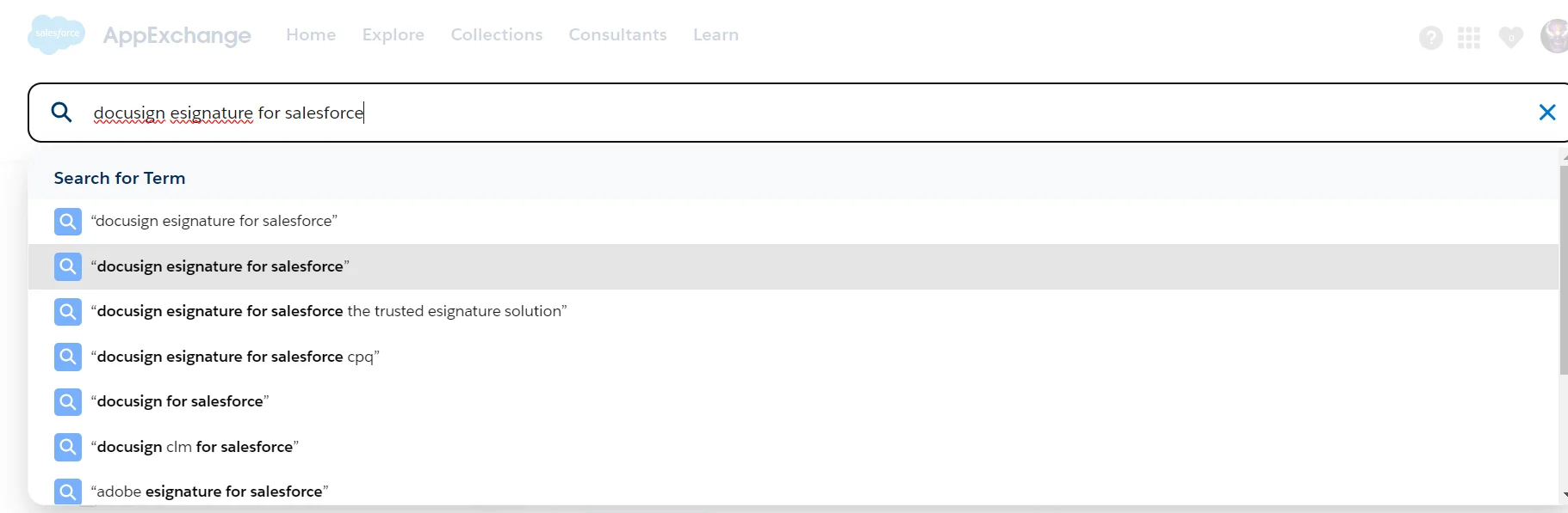 search for docusign esignature for salesforce