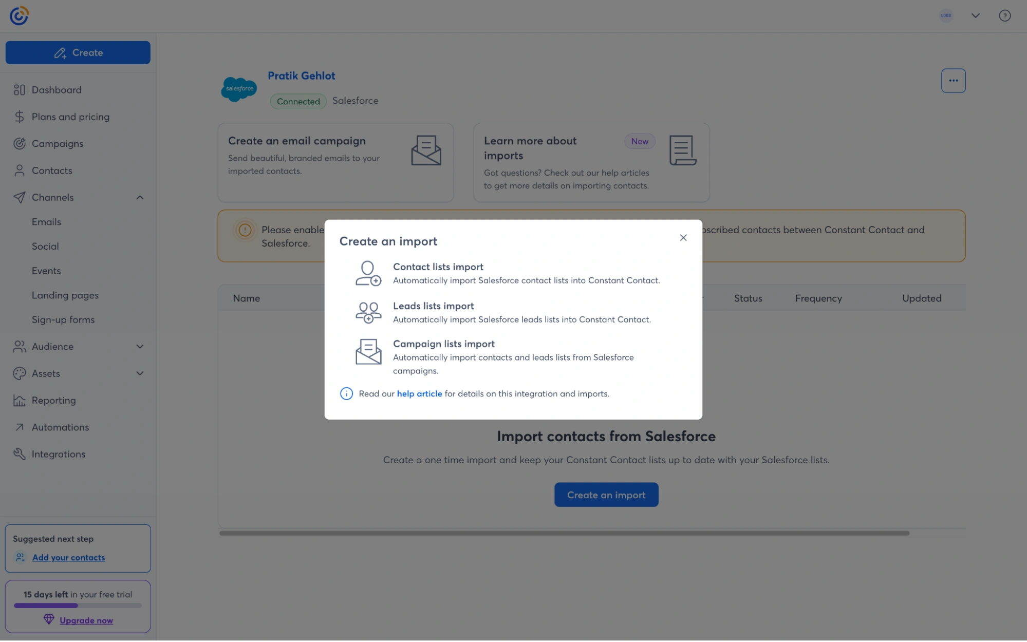 Import contacts from Salesforce after login