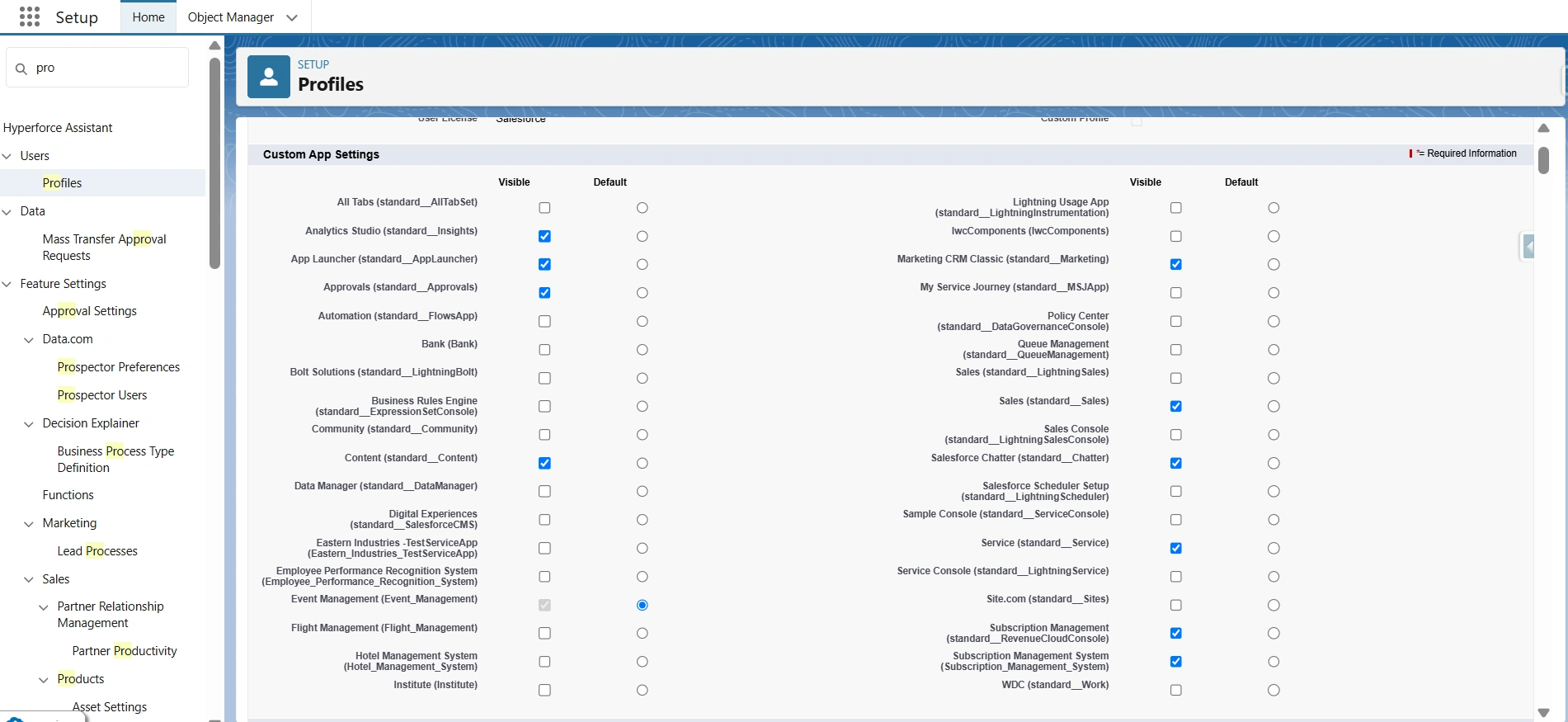 Setting default application for specific profiles
