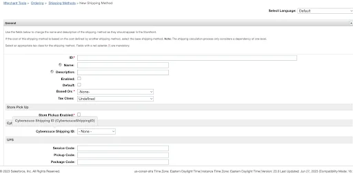 Shipping method setup