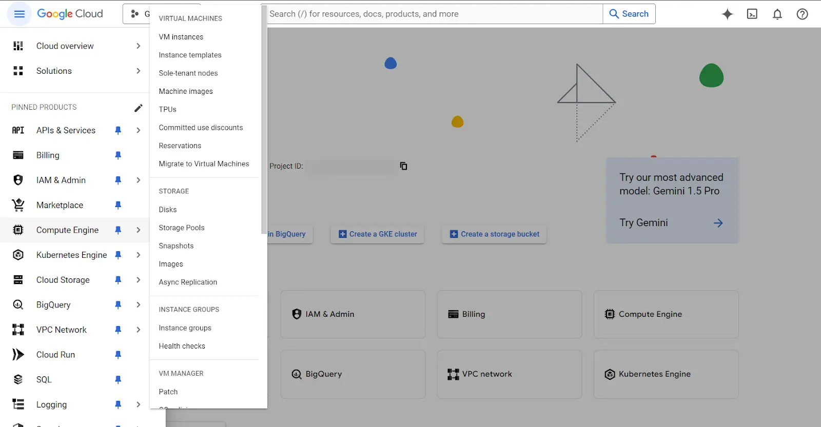 Step 2: You will get a list of sub-services and offerings. The image shows the selected Compute Engine