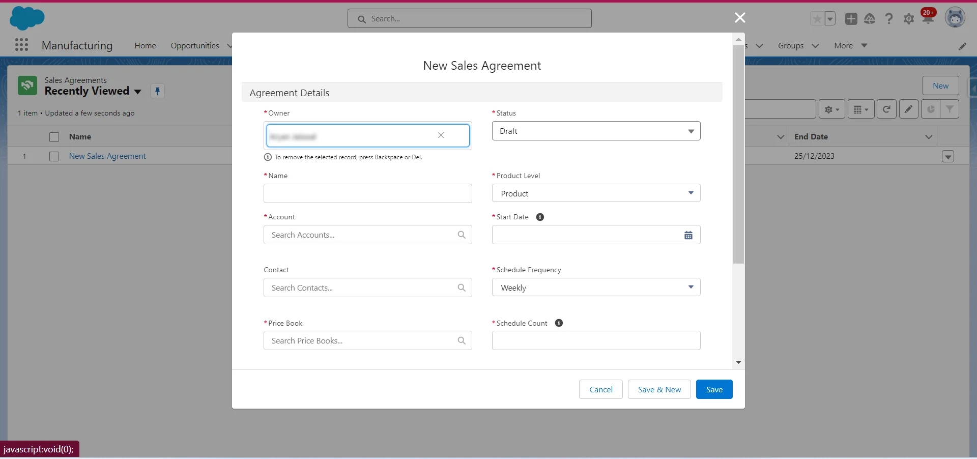 Click on the New Button