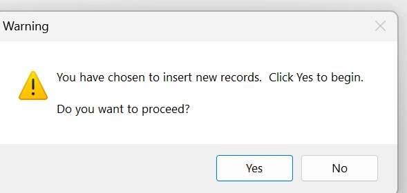 Tap yes to insert new records.