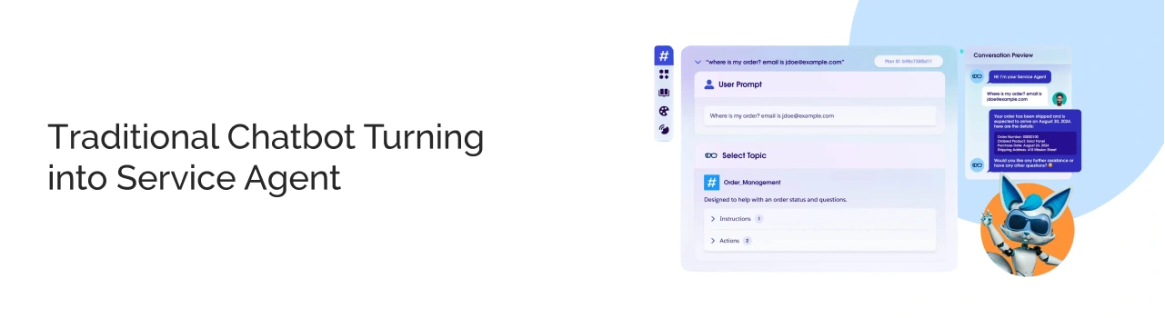 Traditional Chatbot Turning into Service Agent Light Img