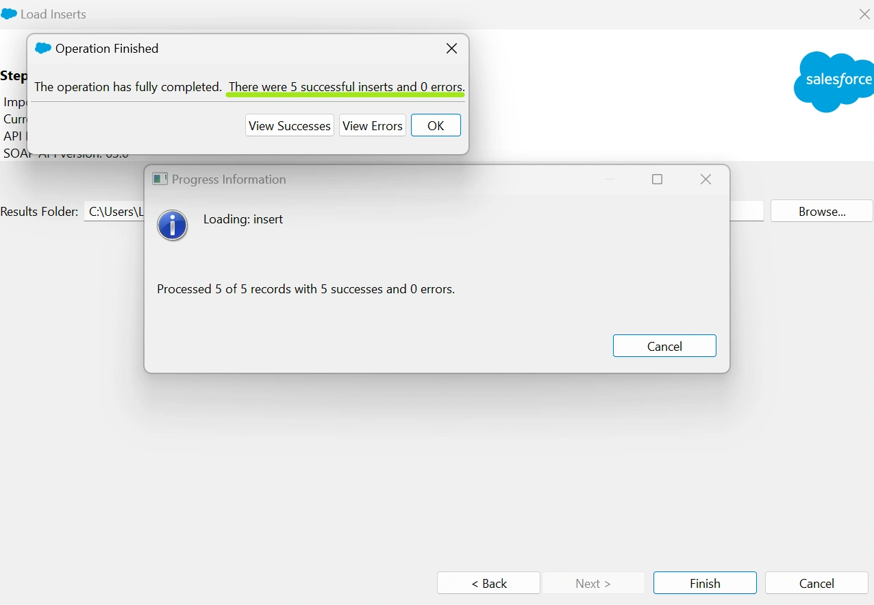 You can check successful and failed records in the selected folder.